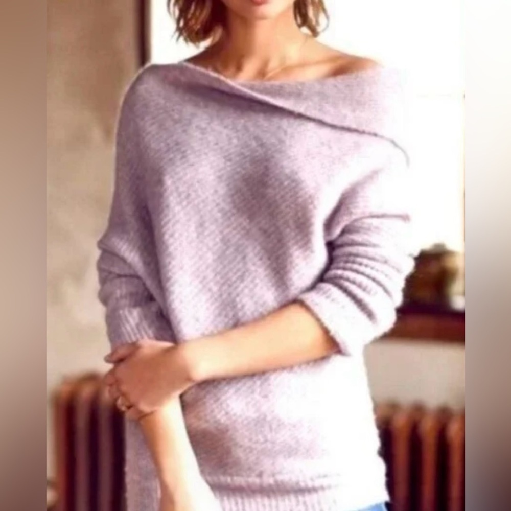 Moth by Anthropologie Lavender Caya Asymmetrical Neckline Sweater - Size XS